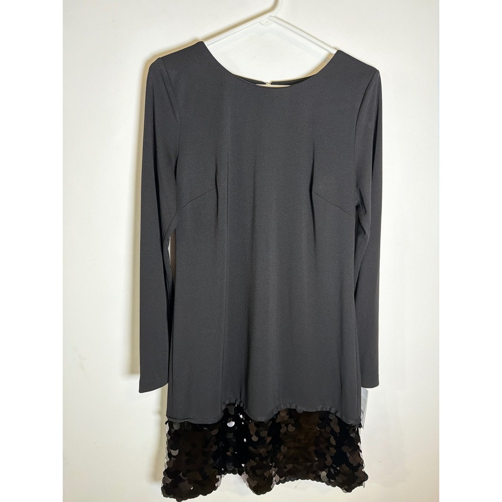 DKNY Womens Black Long Sleeve Sequin Paillette Hem Mini Dress Size 8